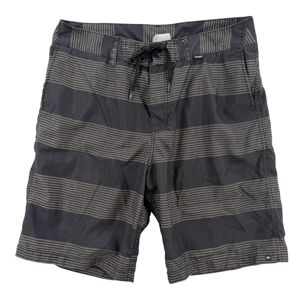 Quiksilver Amphibian Shorts‎ Mens 36 Black Gray Striped Hybrid Board Walk Surf